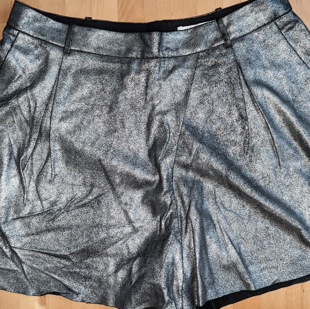 Halston Heritage lamb suede shorts, size 10, metallic